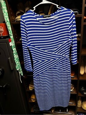 Renuilys Blue & White Striped Long-Sleeve Twist-Waist Dress